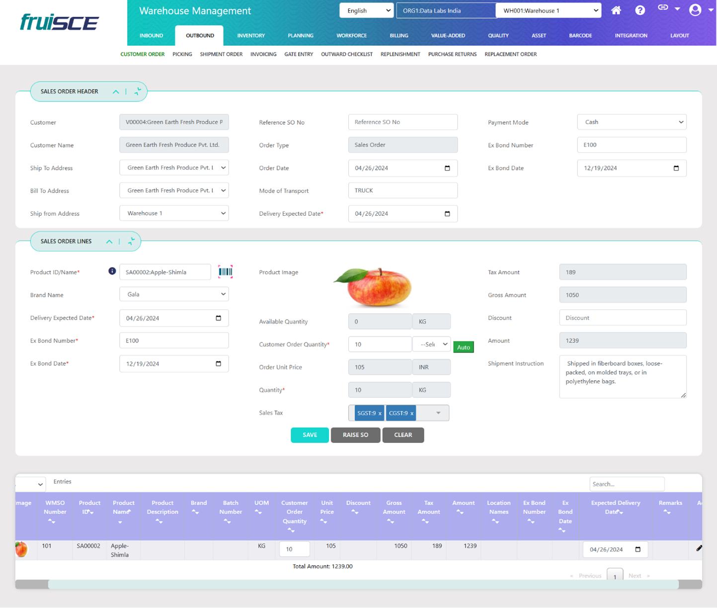 Create Sales Order Screen