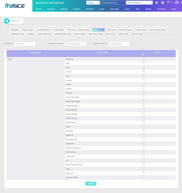 Master Configuration Screen