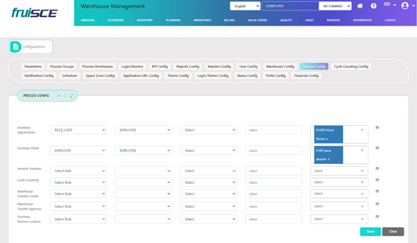 Process Configuration Screen
