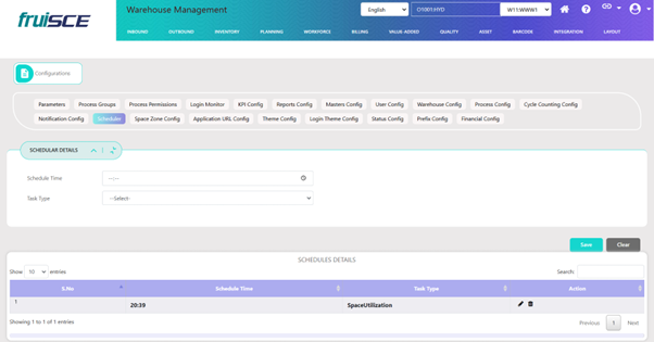 Scheduler Configuration Screen