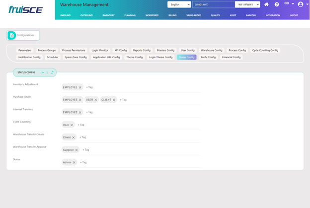 Status Configuration Screen