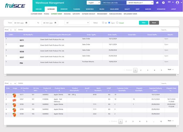 Maintain Shipment Order Screen