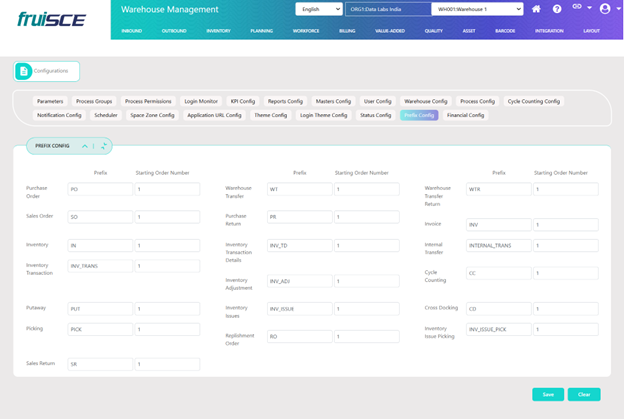 Prefix Configuration Screen