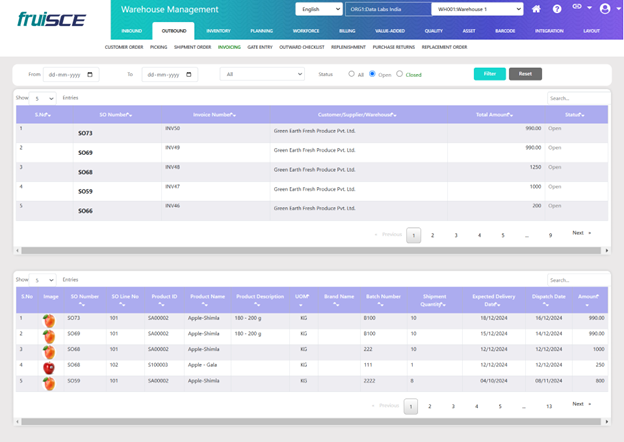 Maintain Invoicing Screen