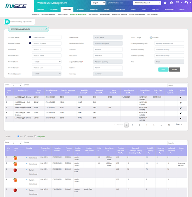 Internal Transfers Screen