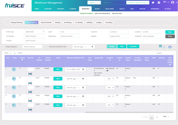 Picking Planning Screen