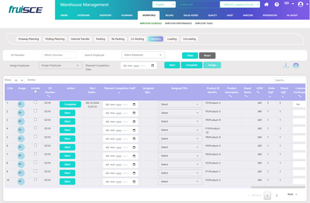 Labelling Screen