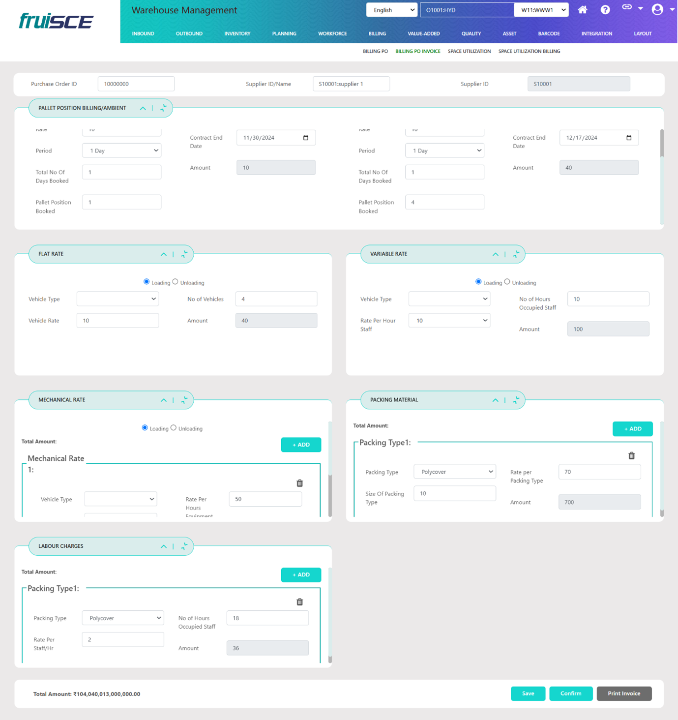 Billing PO Invoice Screen