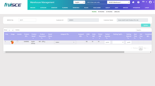 Space Utilization Billing Screen