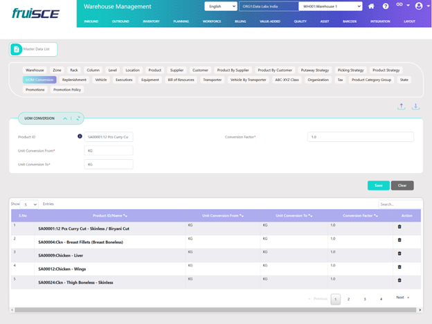 UOM Conversion Screen